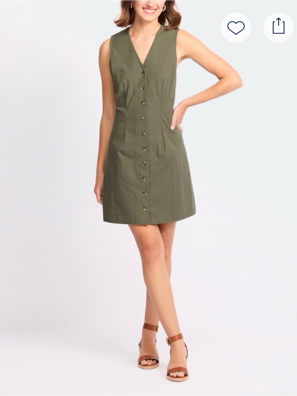 nine britton Olive Green Sleeveless Button-Front V-Neck Dress